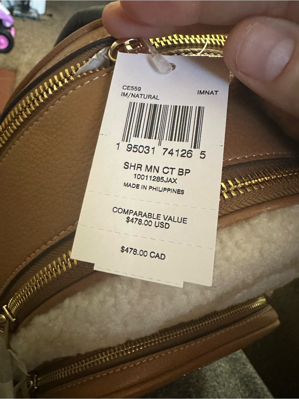 Coach Cream Shearling & Tan Leather Mini Backpack - Picture 2 of 9